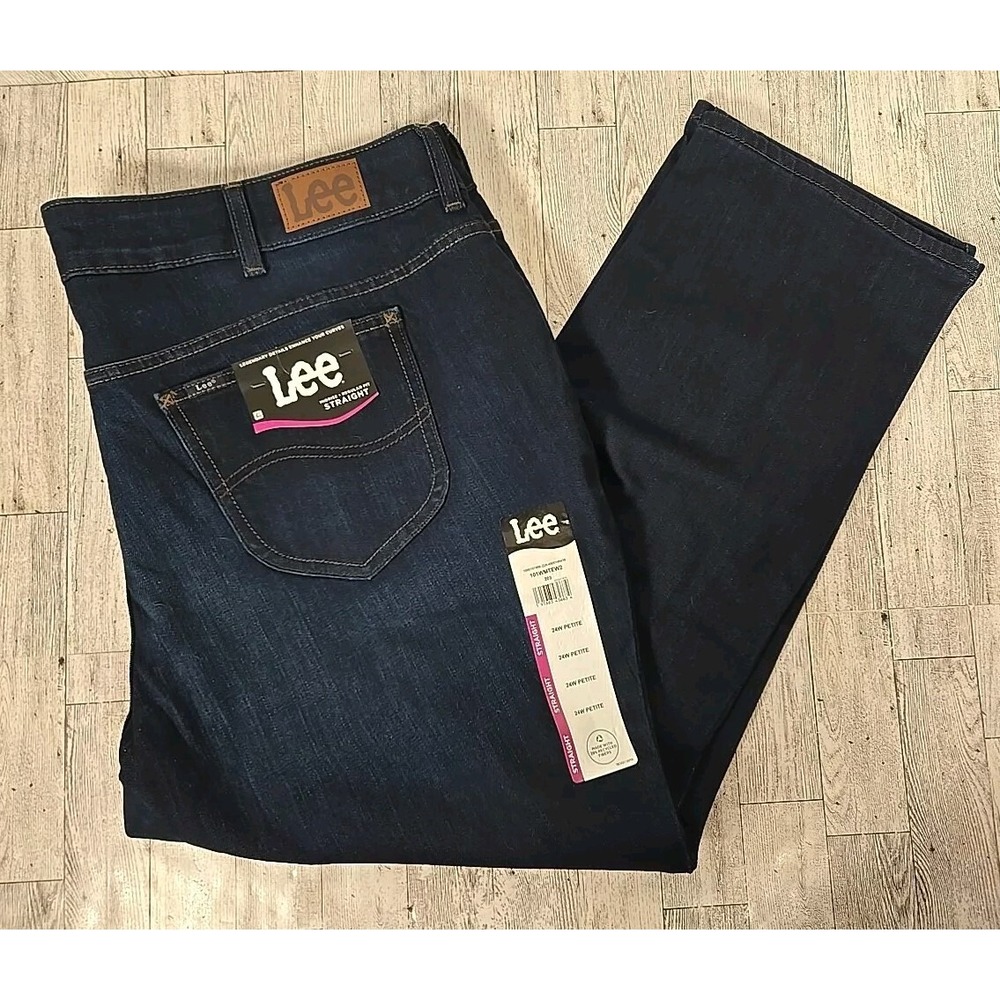 Lee Jeans 24 PETITE Straight Dark Wash Mid Rise Womens NEW